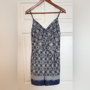 Japna Romper in Black, Blue and White Geometric Boho Pattern